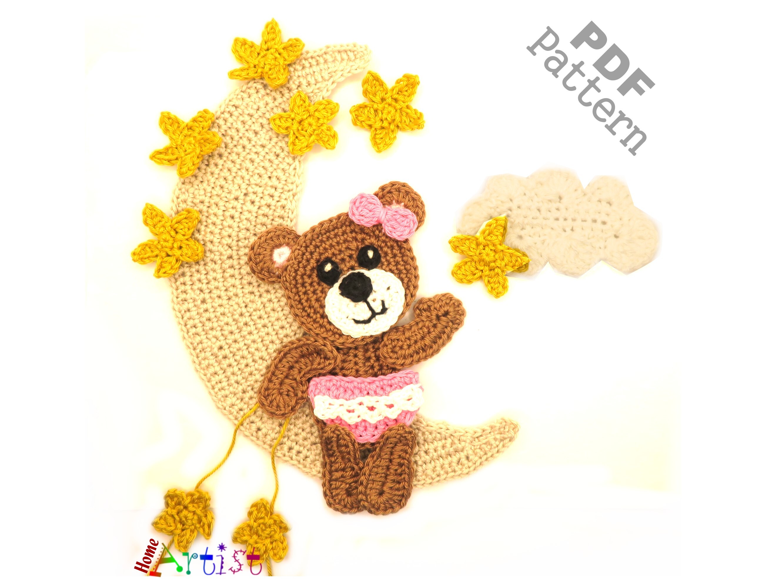 Moon Bear Crochet Applique Pattern