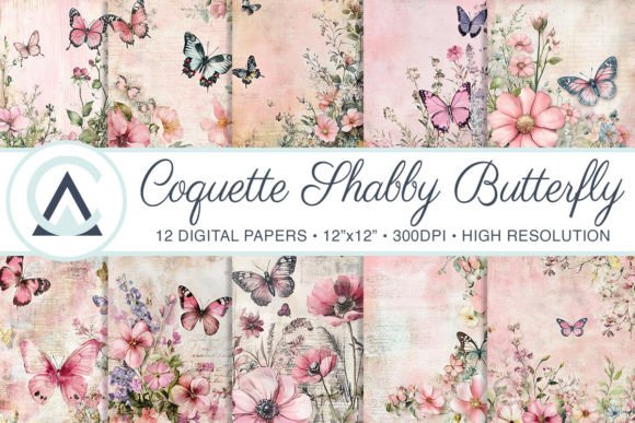 Pink Shabby Chic Butterfly Digital Paper