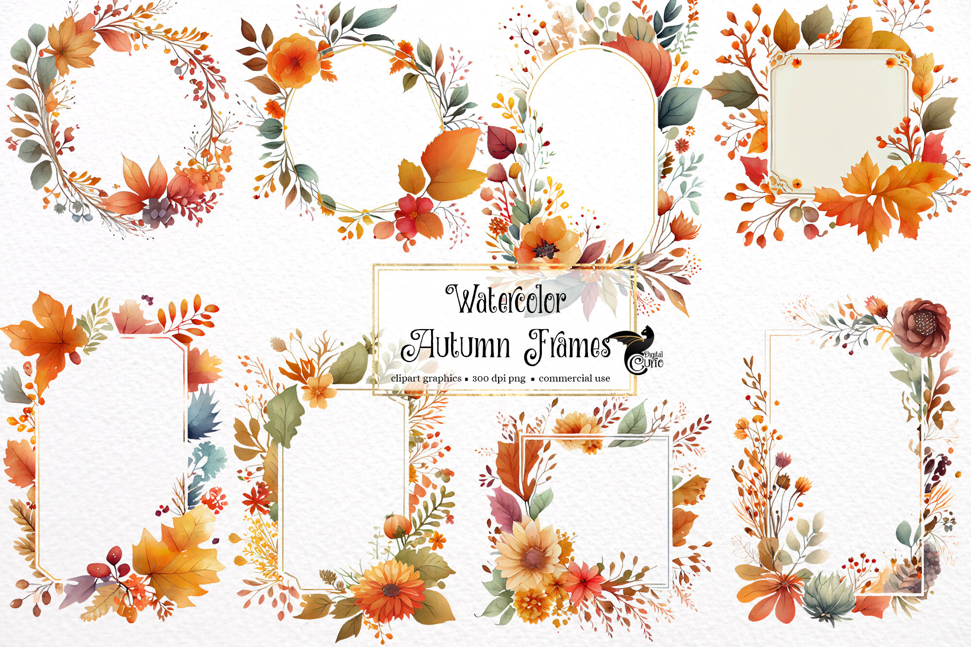 Watercolor Autumn Frames Clipart Graphic by Digital Curio · Creative ...