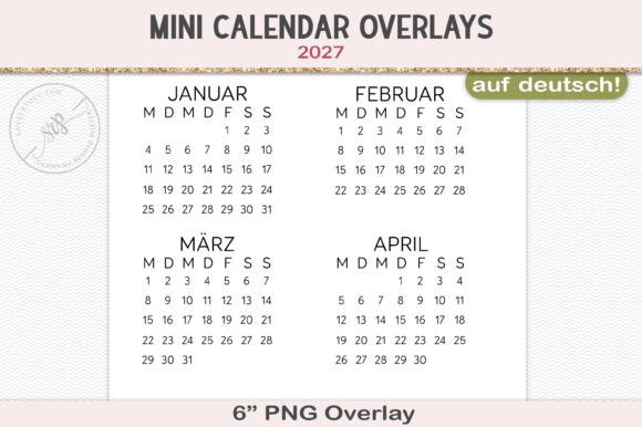2027 German Calendar PNG Overlays