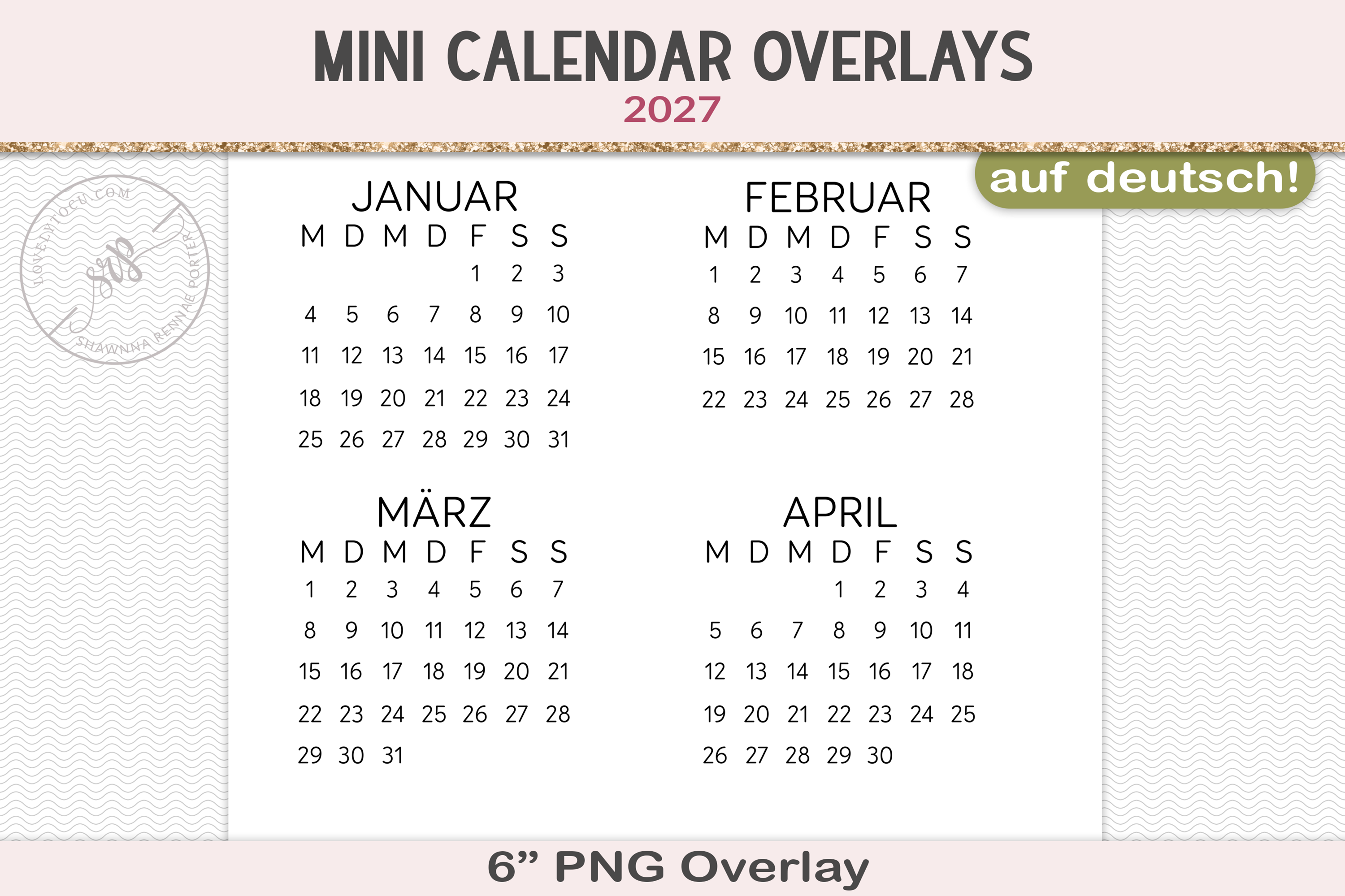 2027 German Calendar PNG Overlays