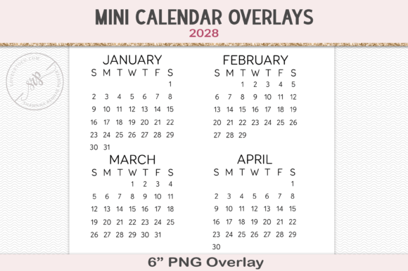 2028 Calendar PNG Overlay