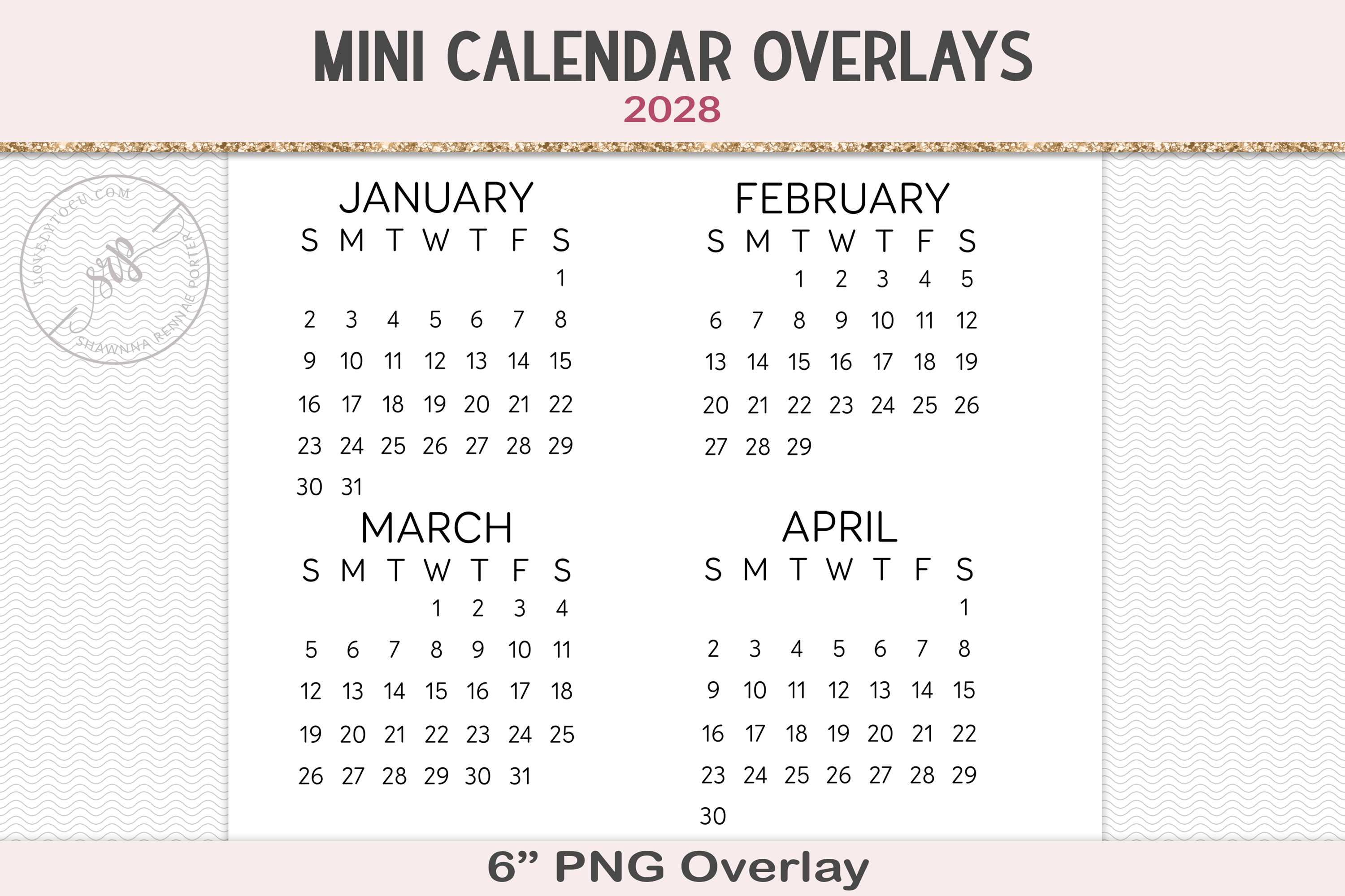 2028 Calendar PNG Overlay