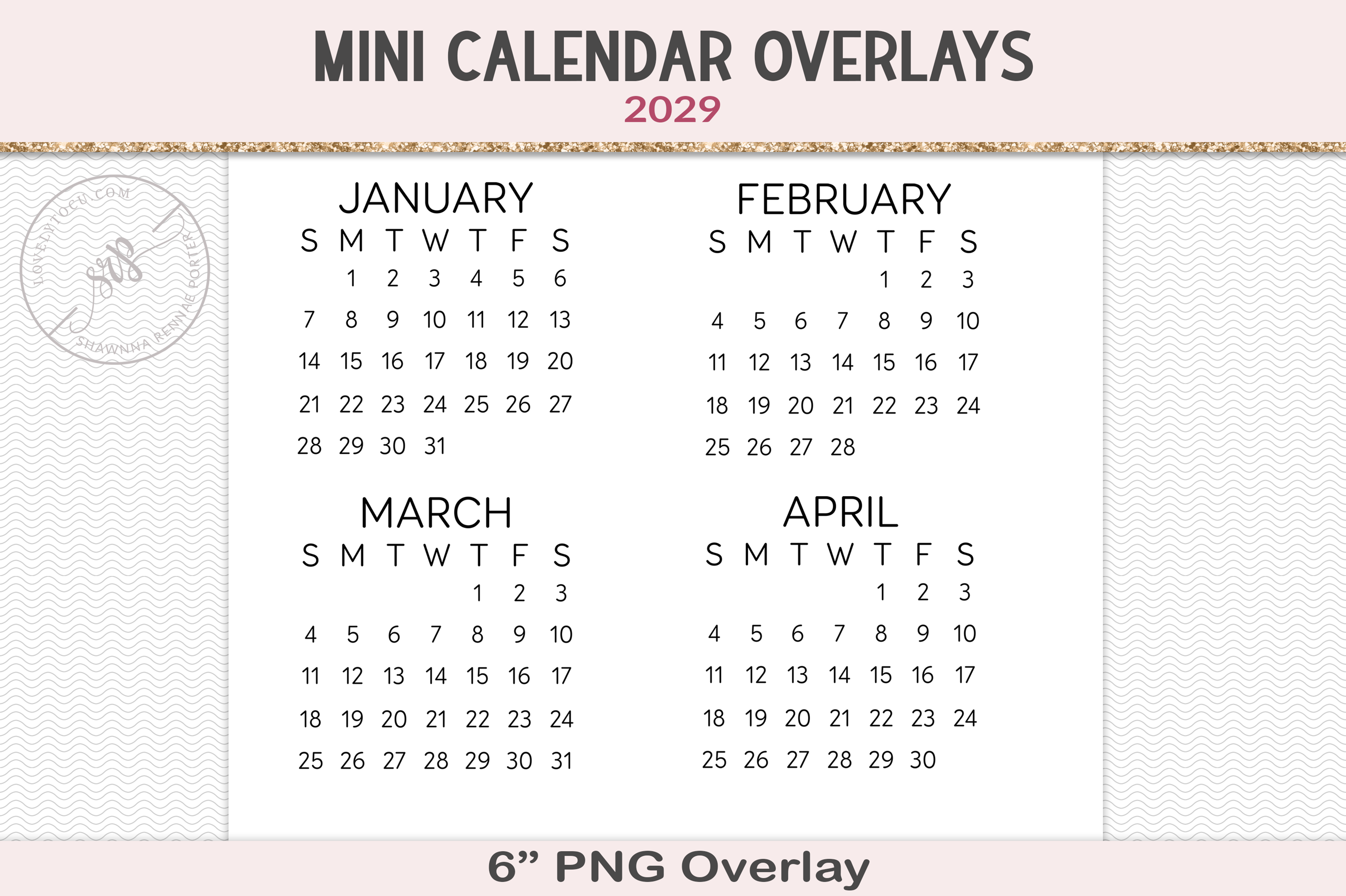 2029 Calendar PNG Overlay
