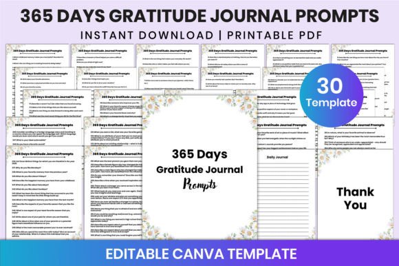 365 Days Gratitude Journal Prompts Canva