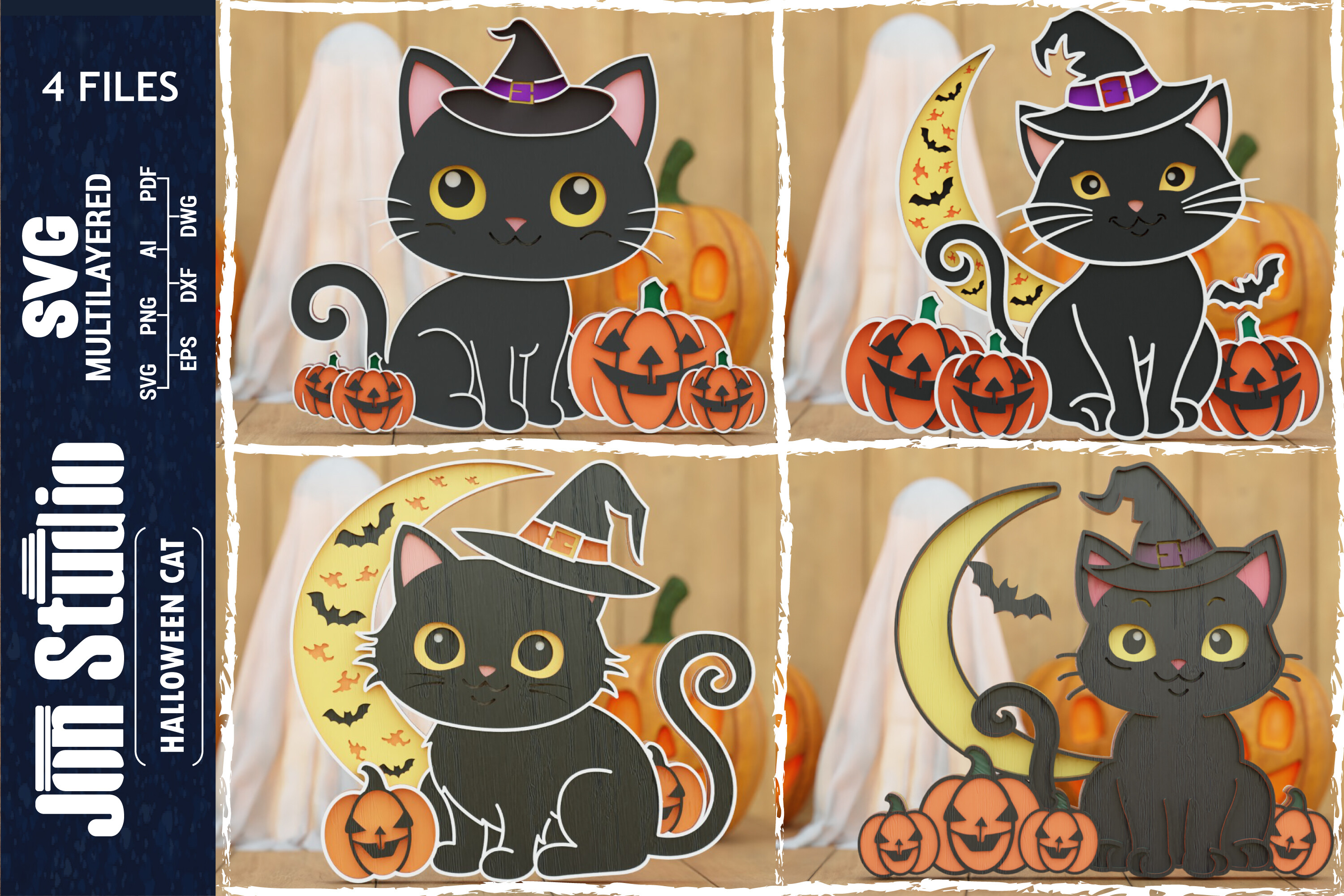 3D Halloween Cat SVG Laser Cut Papercut Graphic by Jon_Studio ...
