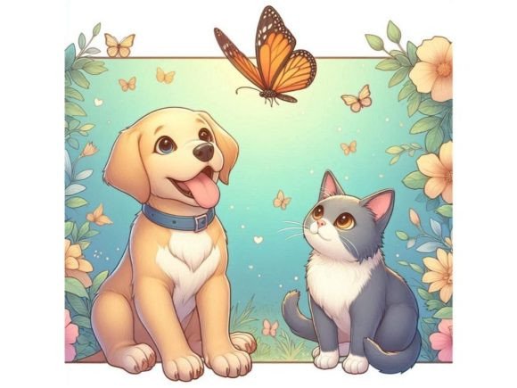 A Banner with a Dog and Cat Sitting Side