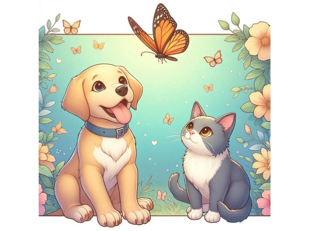 A Banner with a Dog and Cat Sitting Side