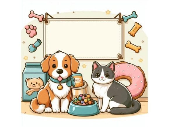 A Banner with a Dog Sitting Next to a Bo