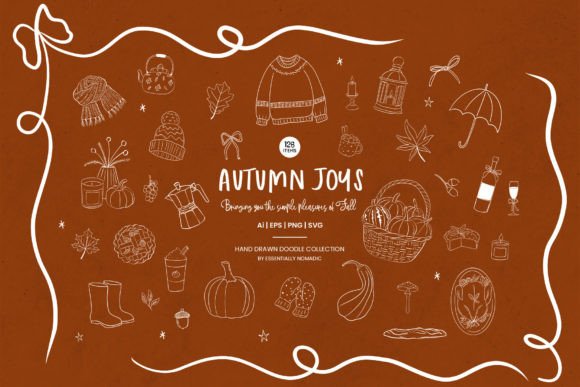 Autumn Whimsical Line Art Doodle Clipart