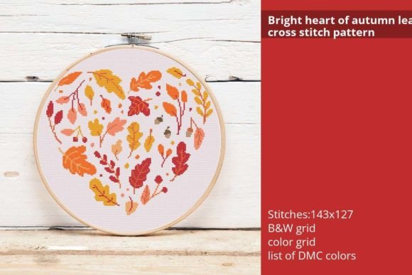 Bright Heart Autumn Leaves Cross Stitch