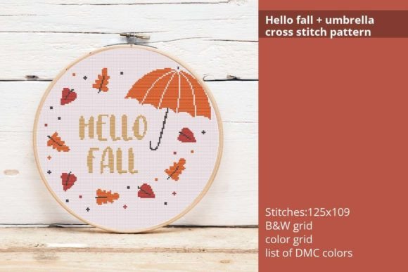 Hello Fall + Umbrella Cross Stitch Patte