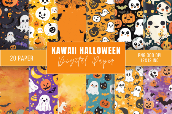 Kawaii Halloween Backgrounds Bundle
