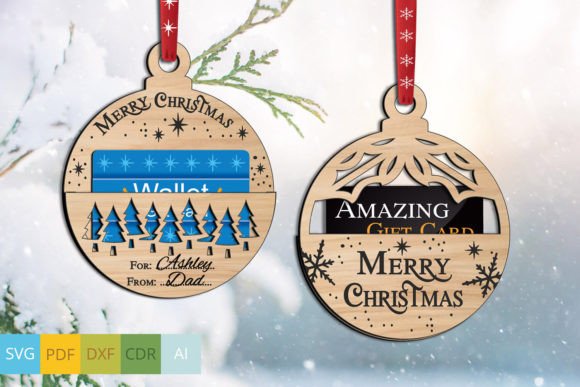 2 Christmas Ball Gift Card Money Holders laser cut file