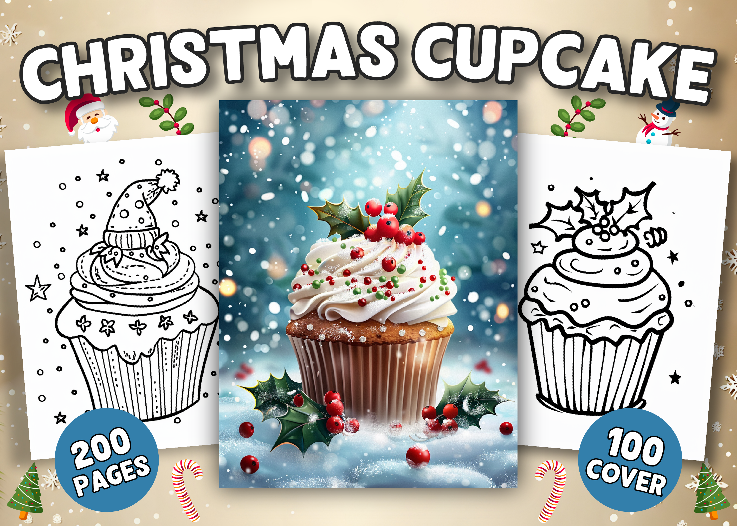 200 Christmas Cupcake Coloring Pages