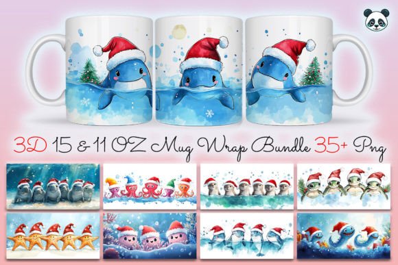 Christmas Sea Animals Mug Wrap Bundle Graphics