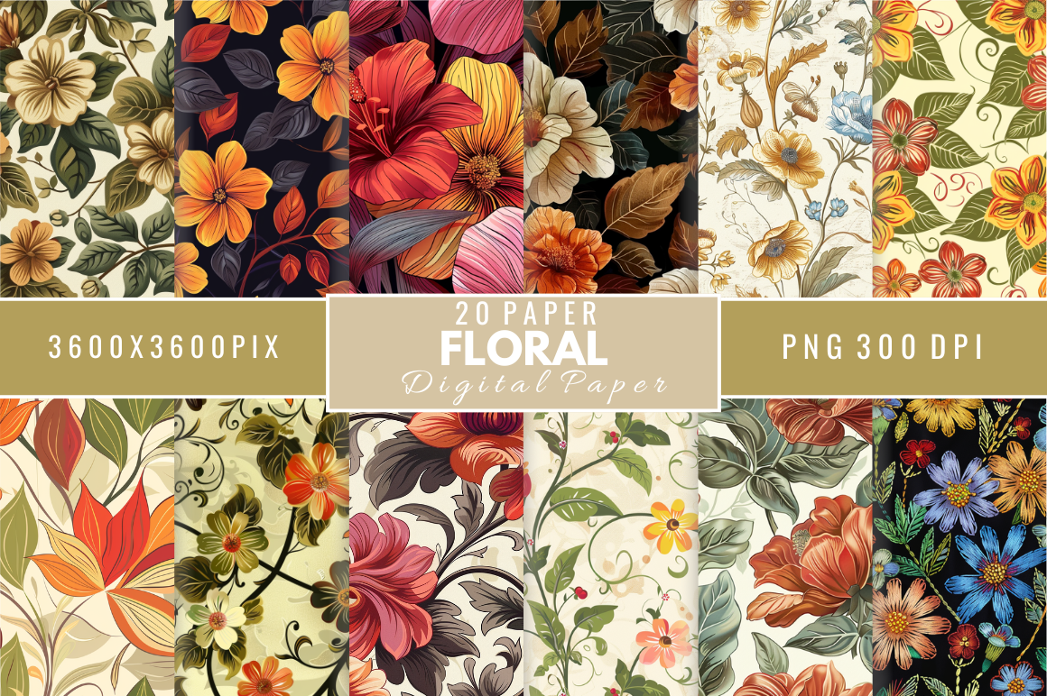 Floral Digital Papers Background Bundle Graphic by Regulrcrative ...