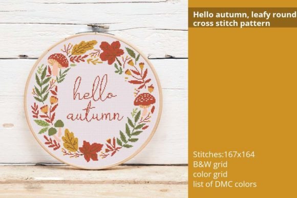 Hello Autumn, Leafy Frame Cross Stitch
