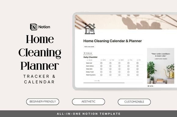Notion Home Cleaning Calendar & Planner