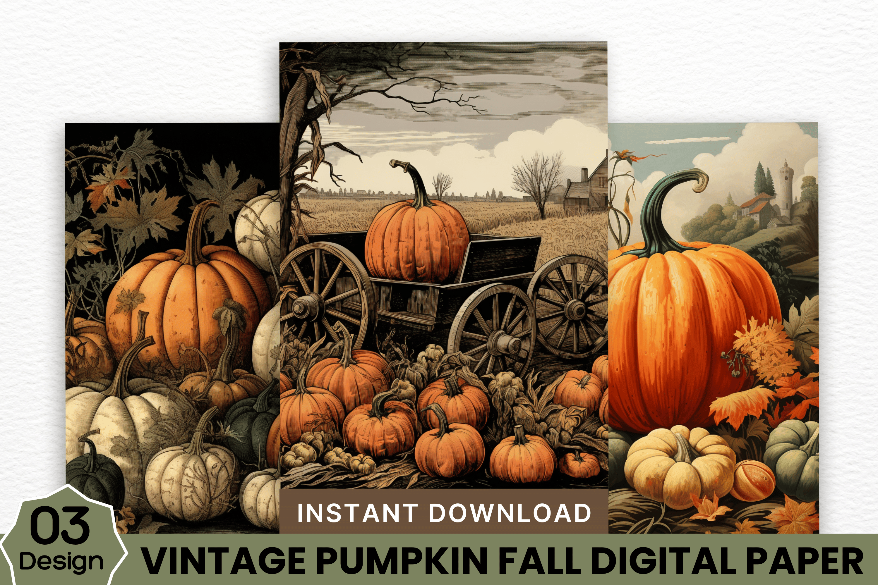 Vintage Pumpkin Fall Digital Paper Graphic by Digital_Art12 · Creative ...