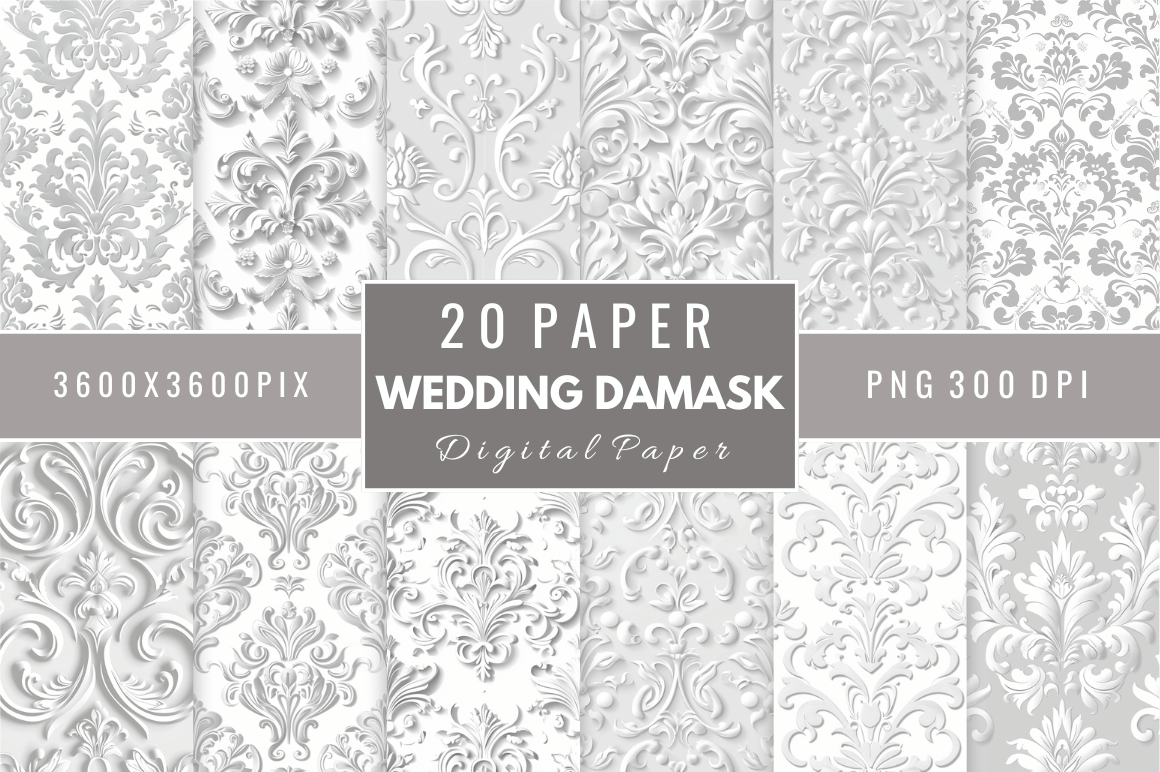 Wedding Damask Digital Papers Bundle Graphic by Regulrcrative ...