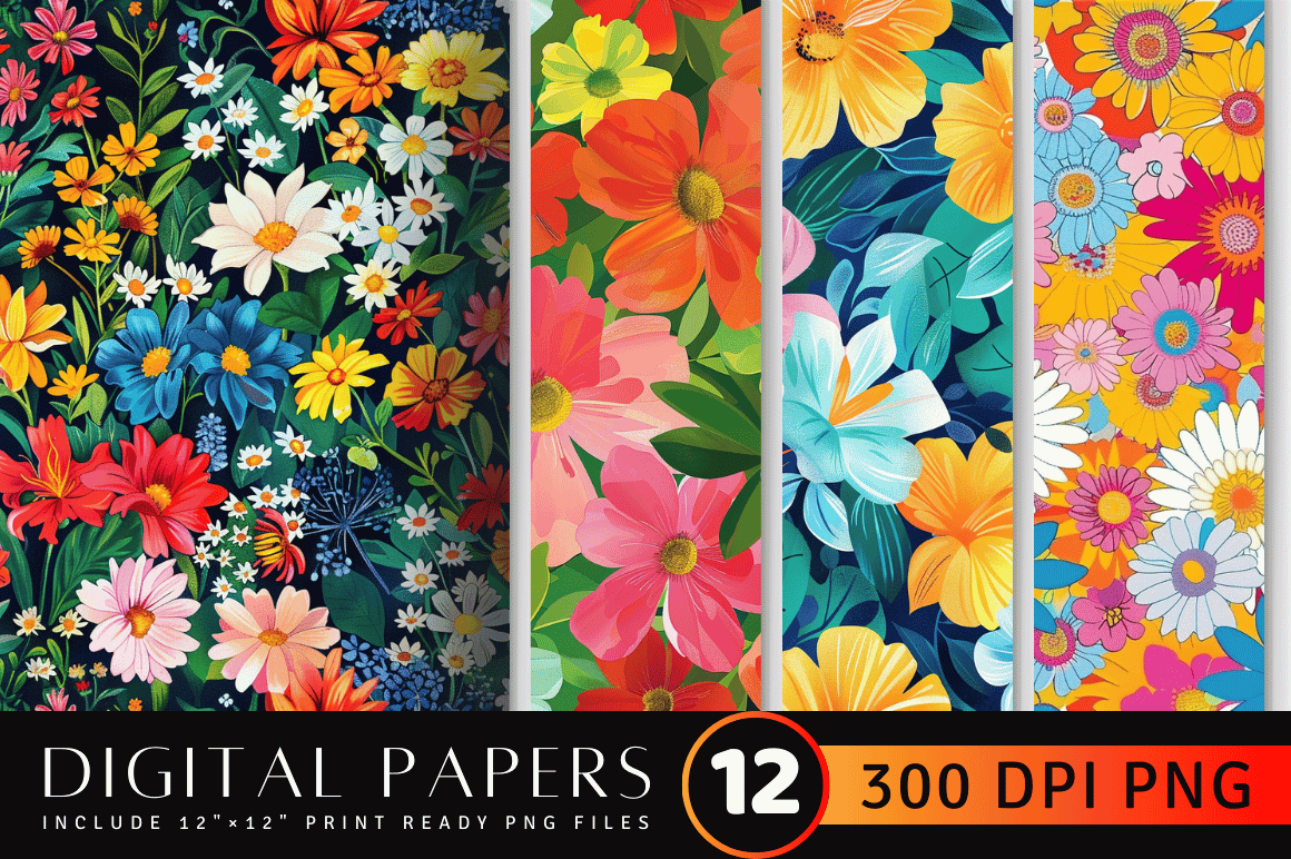 Bright Summer Flowers Digital Paper Graphic by CraftyCakes · Creative ...