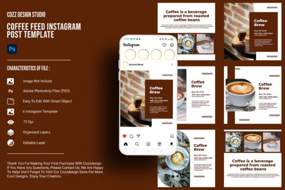 Preview of Coffee Feed Instagram Post Template coffee shop social media template