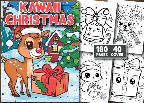 Cute Kawaii Christmas Coloring Book