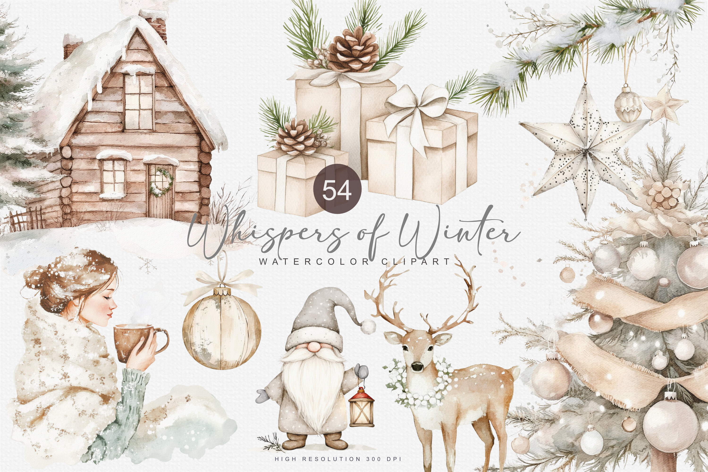 Evergreen Clipart Watercolor Christmas - photo 1