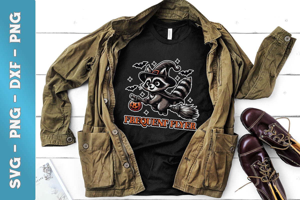 Frequent Flyer Witch Raccoon SVG Graphic by Bowcys · Creative Fabrica