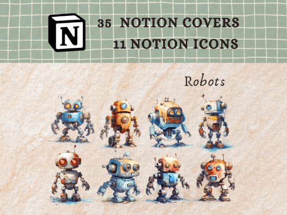 Robots Notion Icons, Notion Covers Packs