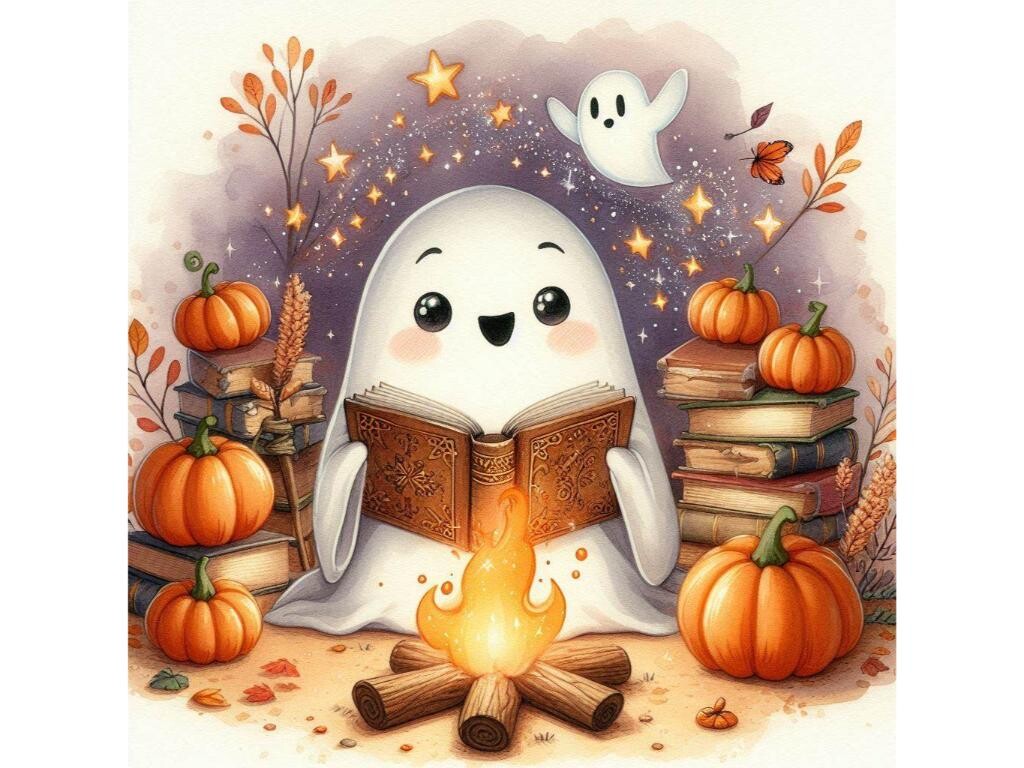 A Cute Ghost Reading a Magical Book by a Graphic by kulturrno ...
