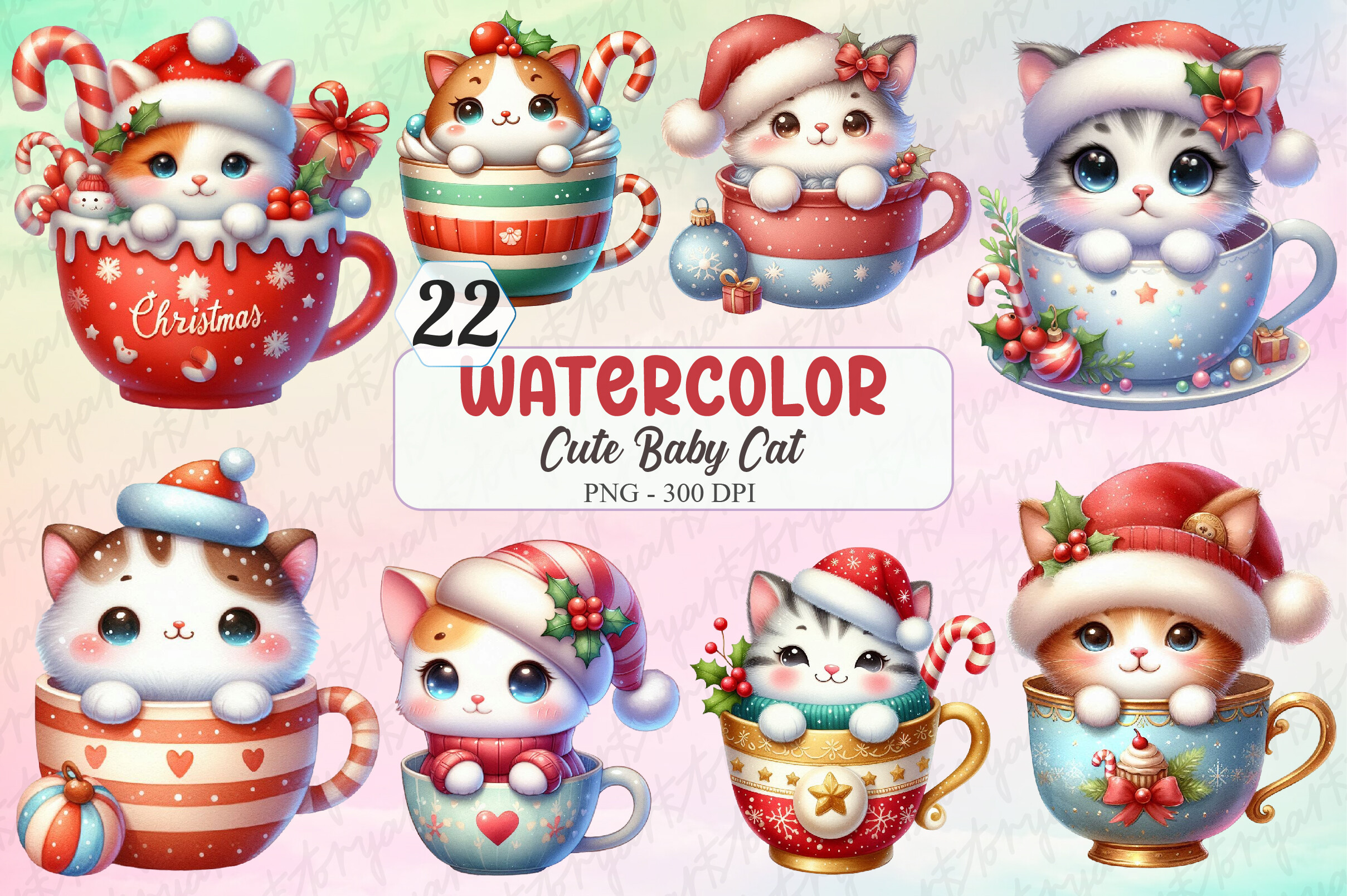 Christmas Cup in Cute Baby Cat Clipart Graphic by ArtStory · Creative ...
