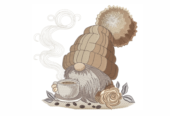 Coffee Gnome Embroidery Design