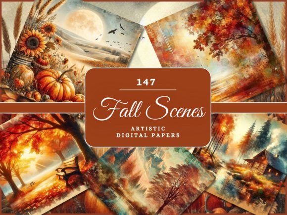 Cozy Fall Digital Paper Autumn Scenes
