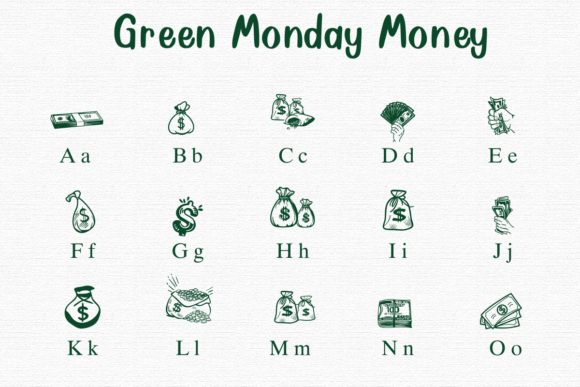 Green Monday Money Font PNG with transparent background - Preview 1