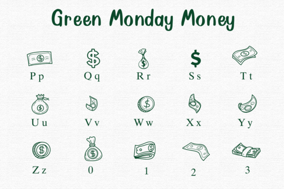 Green Monday Money Font PNG with transparent background - Preview 2