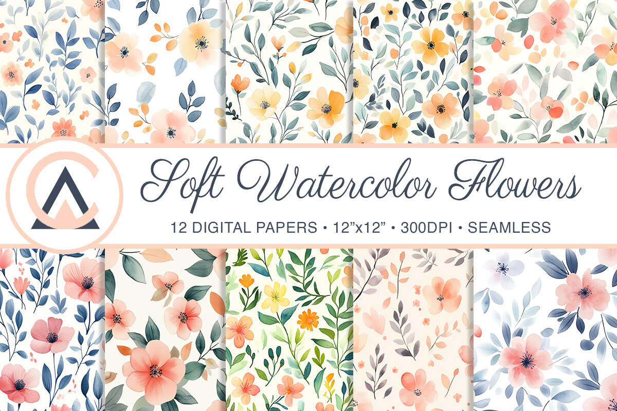 Soft Watercolor Flowers Digital Papers Graphic by ArtCursor · Creative ...