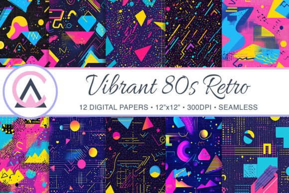 Vibrant 80s Retro Seamless Digital Paper