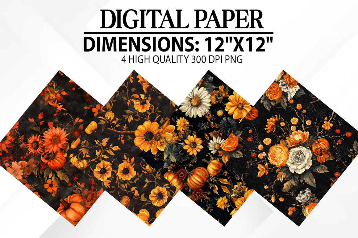 Halloween Flowers Digital Papers Graphic by fokira · Creative Fabrica