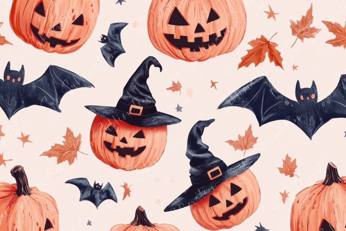 Halloween Pumpkin and Bat Pattern Graphic by Sun Sublimation · Creative ...