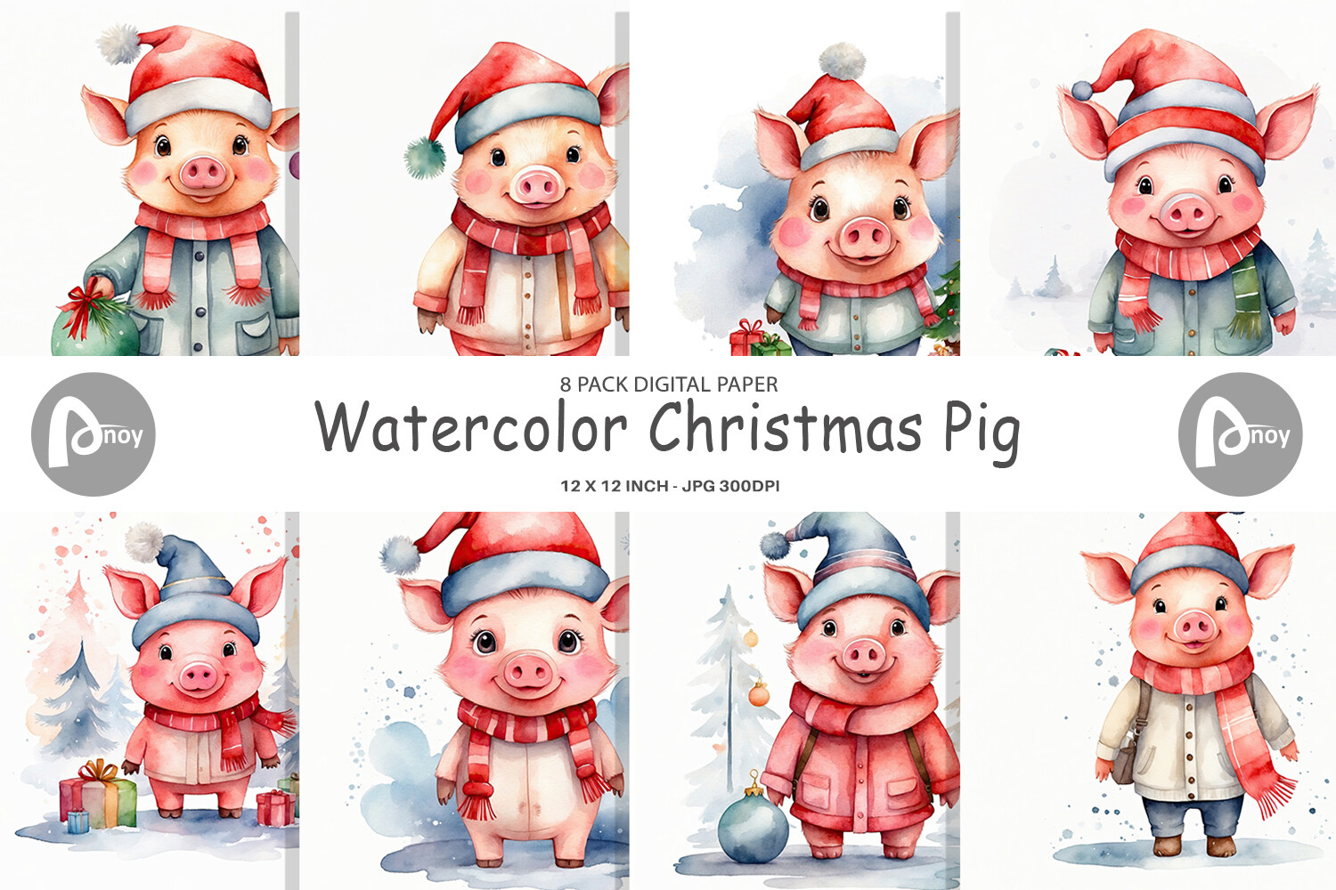 Digital Paper Christmas Pig Graphic by Artnoy · Creative Fabrica
