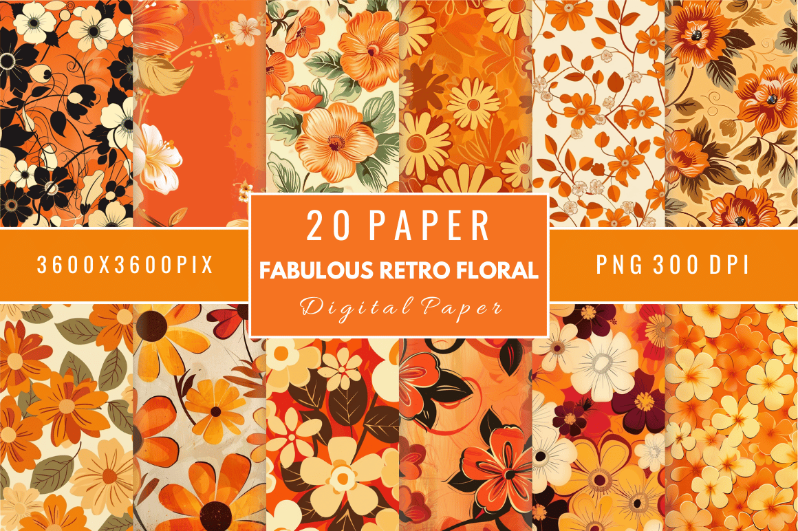 Fabulous Retro Floral Digital Papers Graphic by Regulrcrative ...