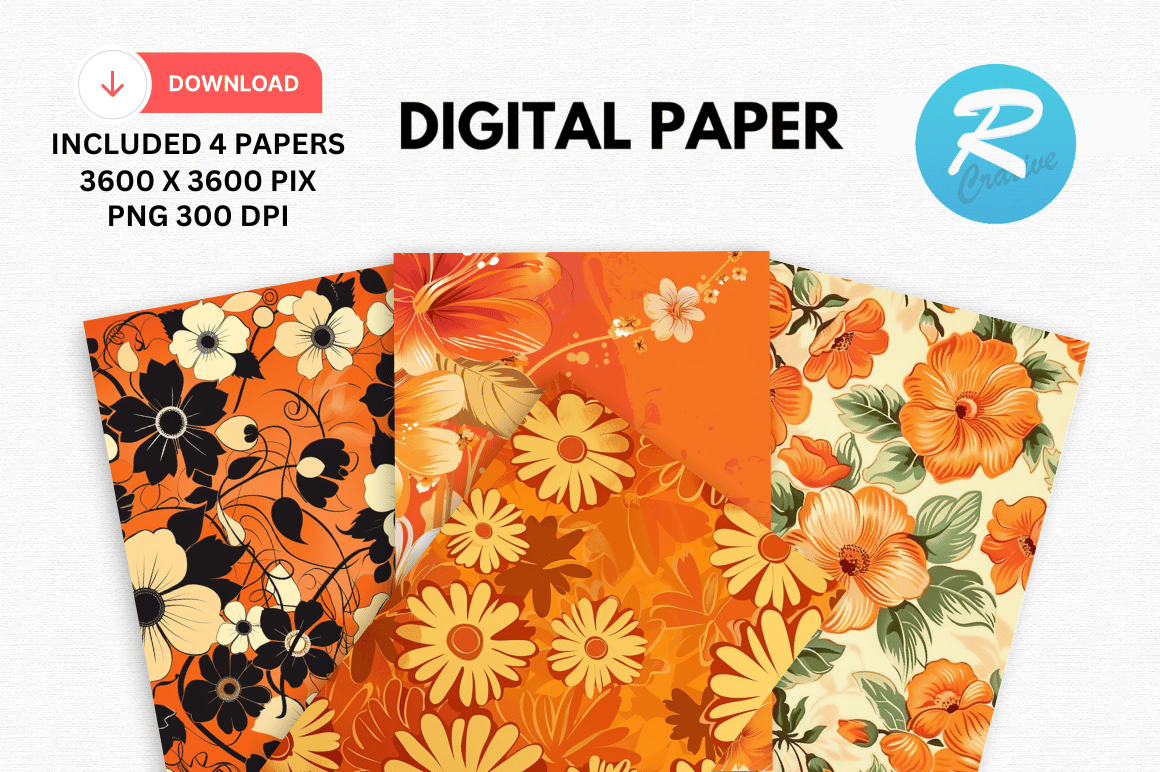 Fabulous Retro Floral Digital Papers Graphic by Regulrcrative ...