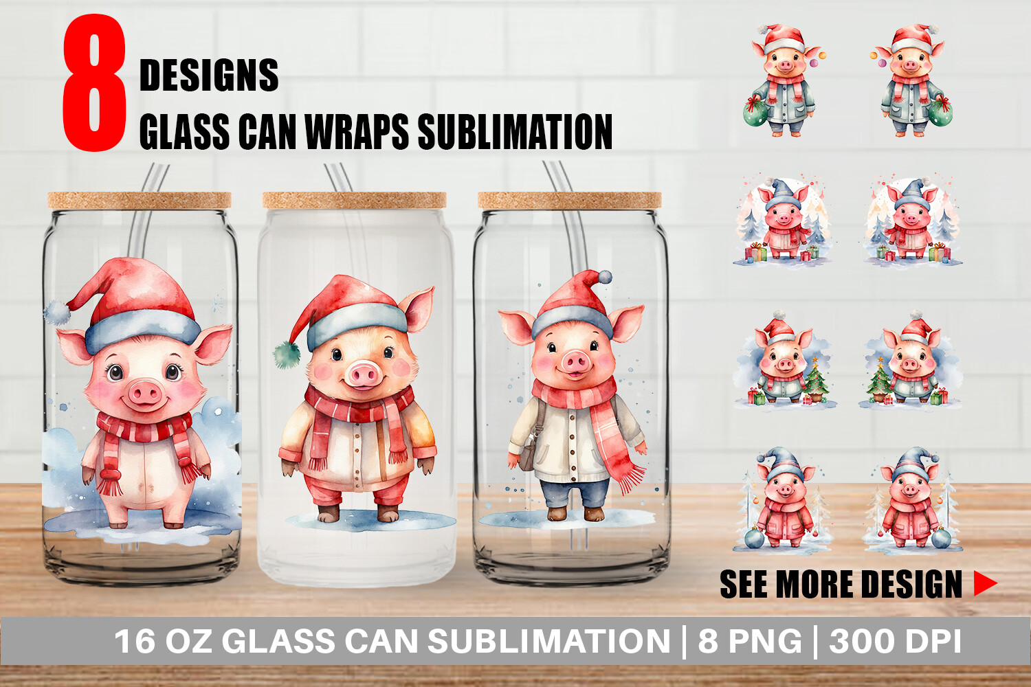 Glass Can Christmas Pig Graphic by Artnoy · Creative Fabrica