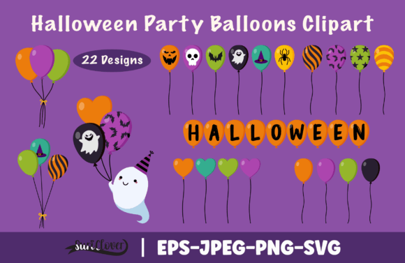 Halloween Party Balloons Clipart - SVG