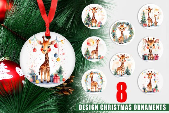 Ornament Christmas Giraffe Grafika Ilustracje do Druku Przez Artnoy
