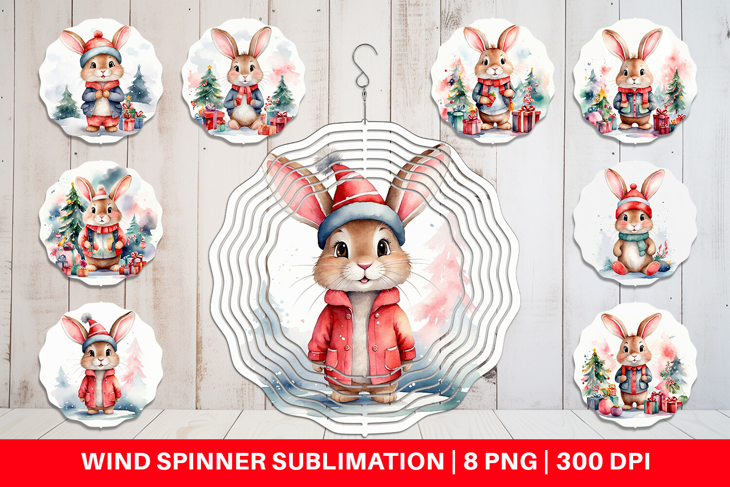 Wind Spinner Christmas Rabbit Graphic by Artnoy · Creative Fabrica