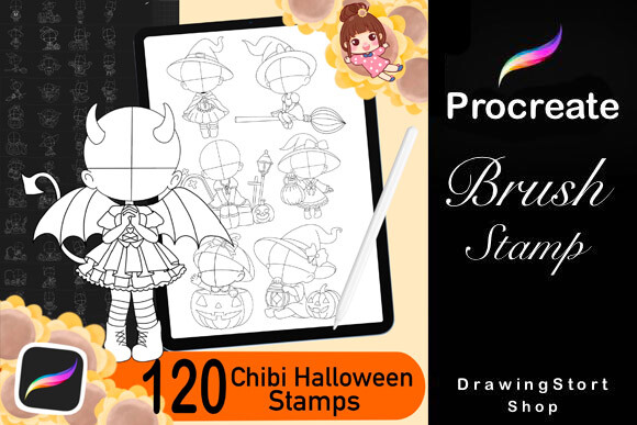 120 Procreate Chibi Halloween Stamps Graphic by DrawingStoryShop ...