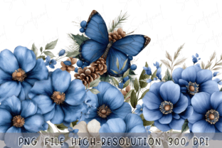 Blue Floral Watercolor Winter Butterfly Graphic by sasikharn · Creative ...